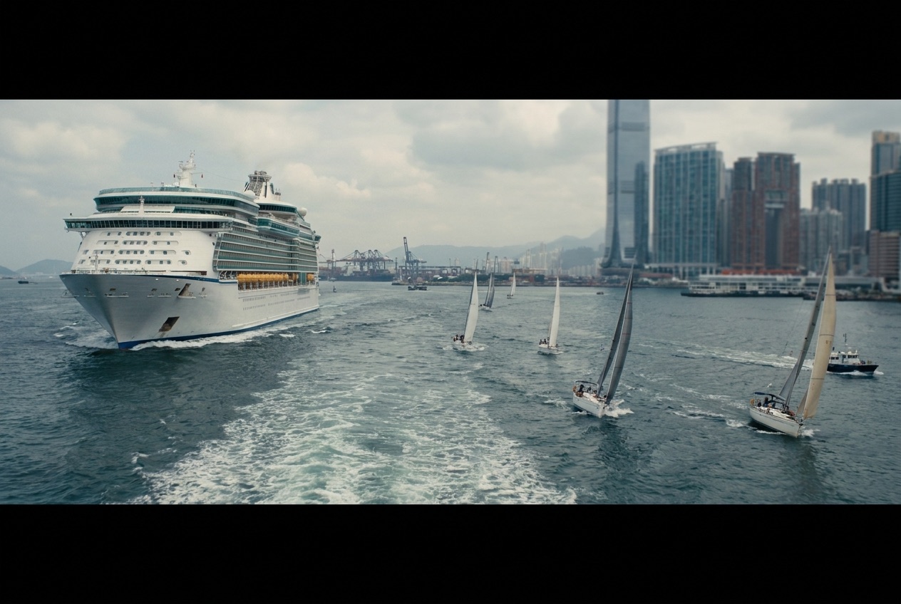 Cruise ship leaving Boston Harbor with the downtown skyline in the background
