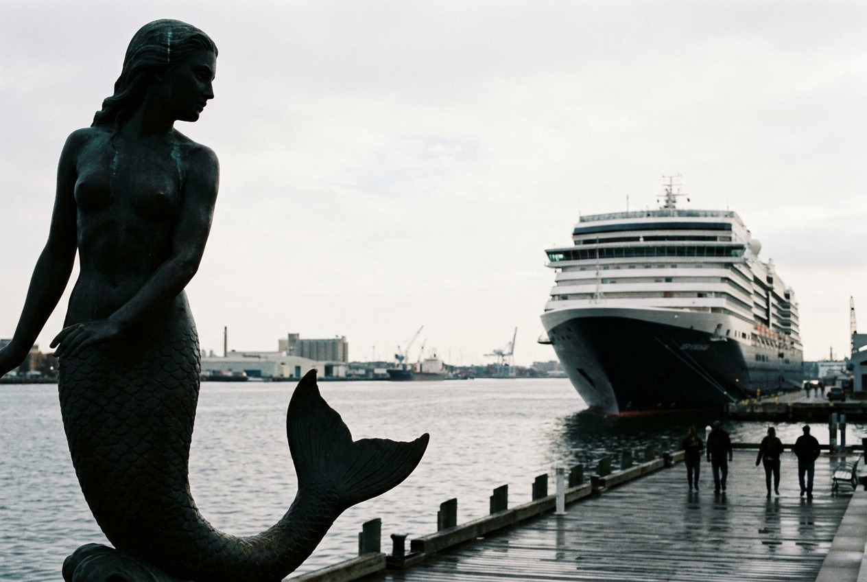Cruise ship at the Norfolk Virginia waterfront at golden hour